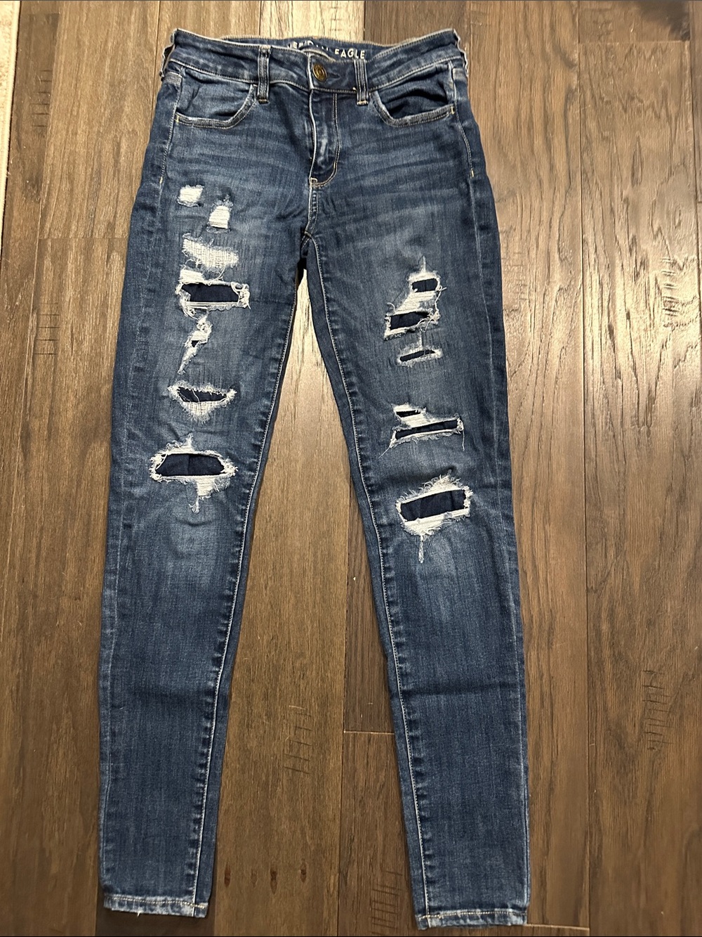 American Eagle Outfitters Distressed Skinny Jeggings - Dark Blue